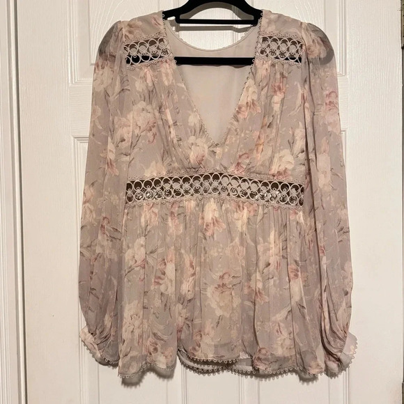 ZIMMERMANN Iris Floral Ruffle Long Sleeve Silk Pink Blouse size 1 - Picture 2 of 5